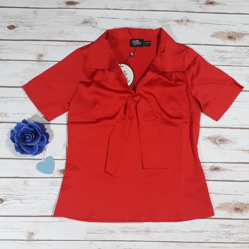 New With Tags! Work Retro Red Tie Top